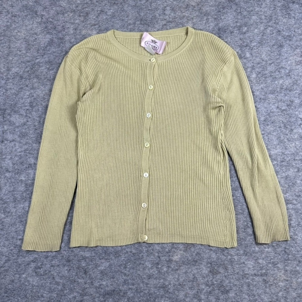 Tocca Cardigan Green 100% Silk Ribbed Knit Button Front Top Women Size M